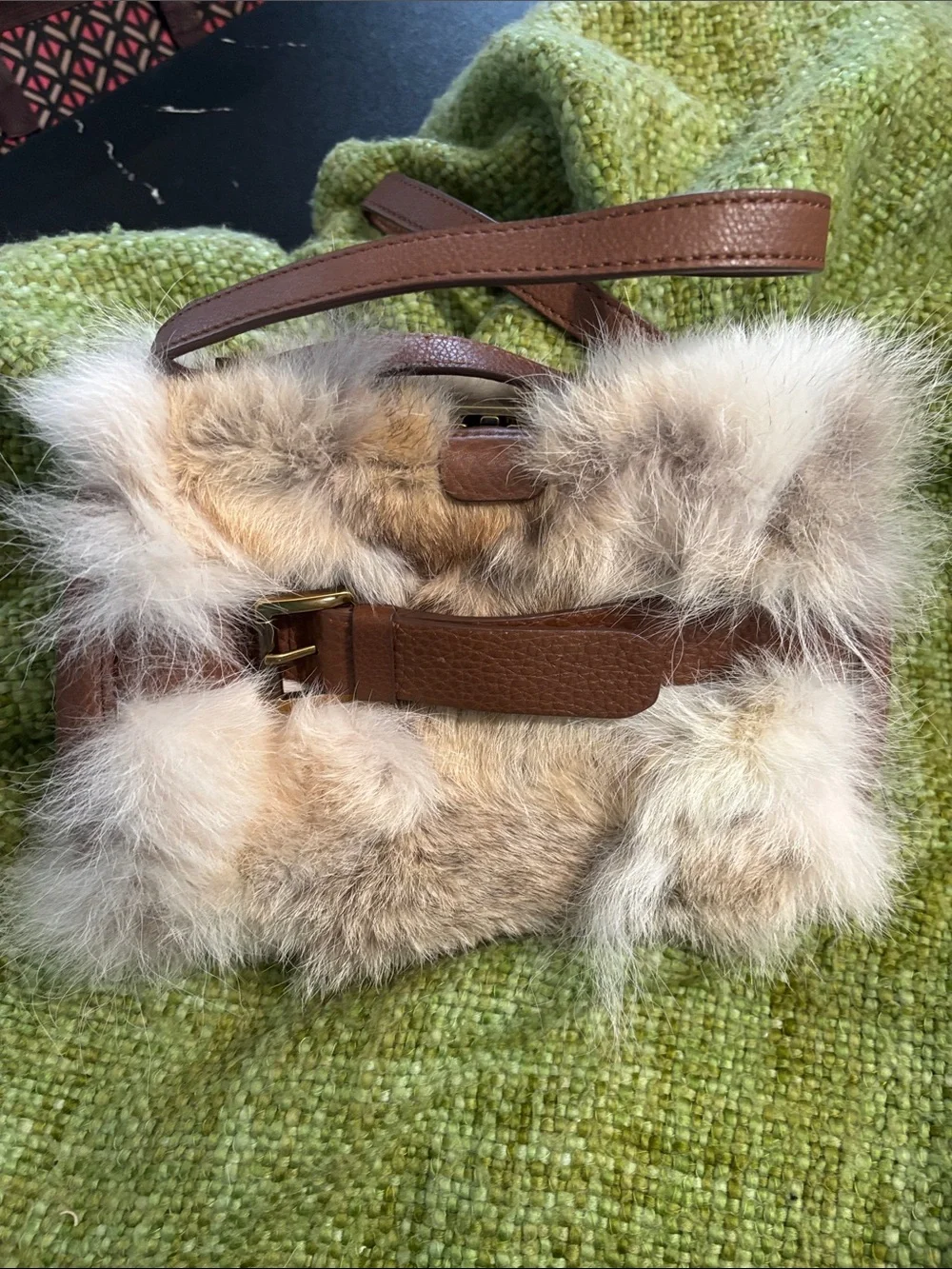 Michael Kors Faux Fur leather shoulder strap bag in Cream and Brown